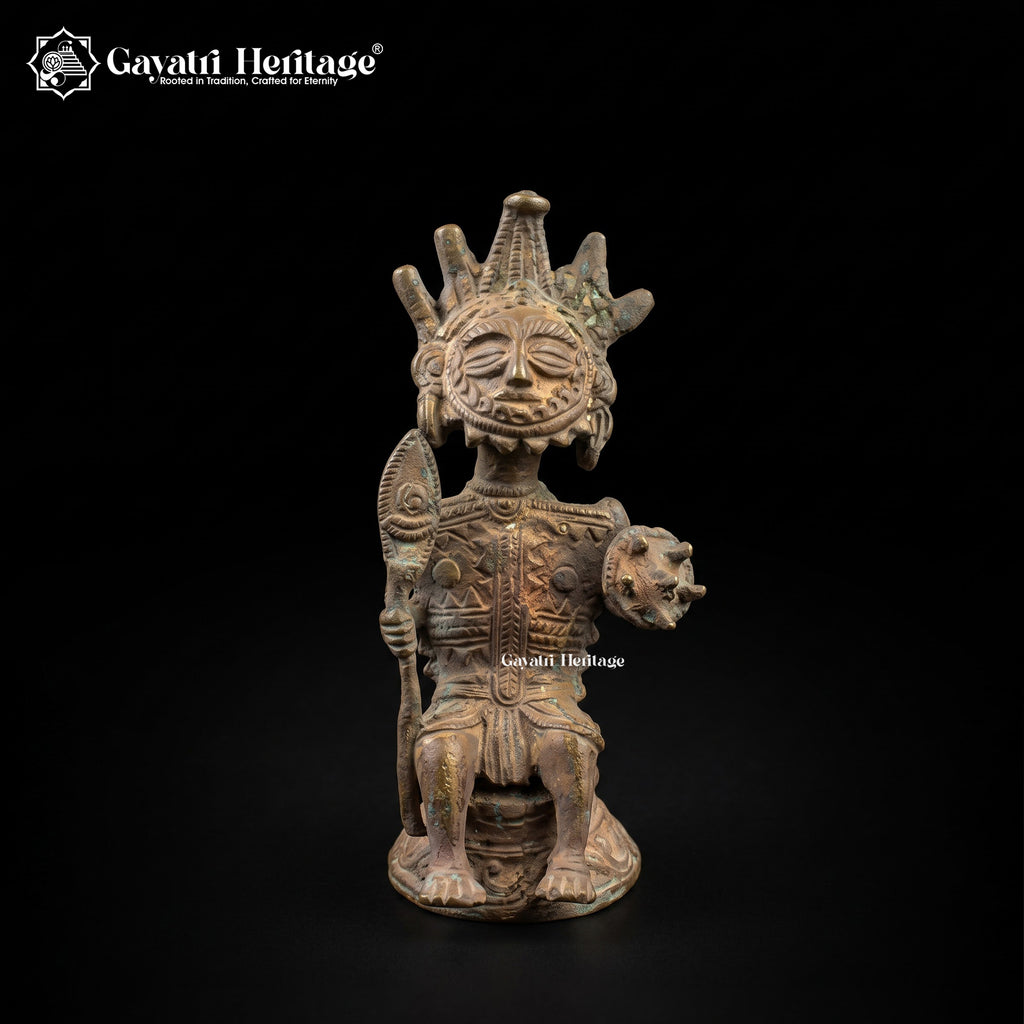 Rare Antique Brass Warrior Guardian Deity Statue | One-of-a-Kind Indian Temple Sculpture