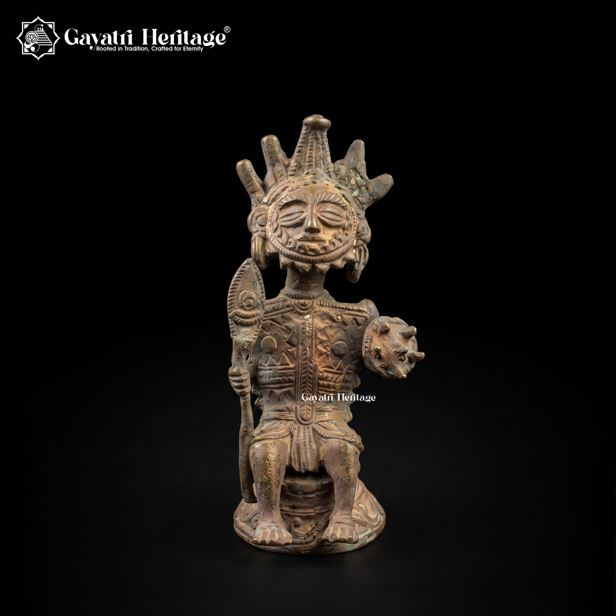 Rare Antique Brass Warrior Guardian Deity Statue | One-of-a-Kind Indian Temple Sculpture