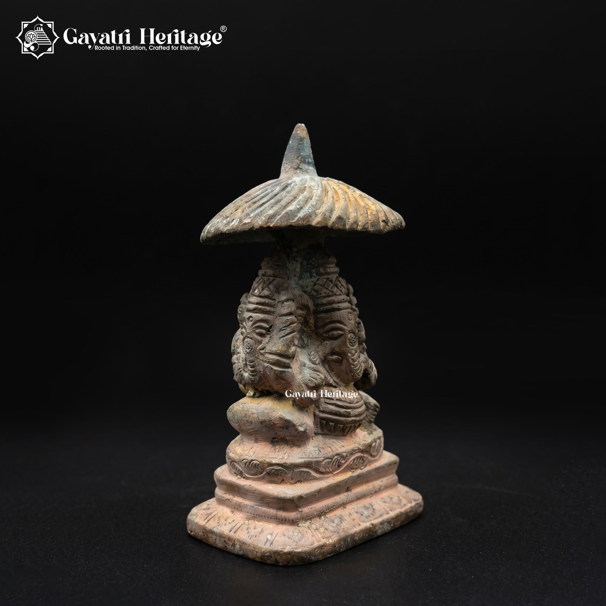 Ganesh Idol with Umbrella Canopy | Rare Vintage Ganesha Statue | Hindu Temple Deity Sculpture | Indian Antique Brass Figurine