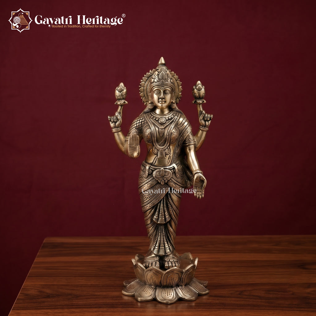 Brass Vishnu Lakshmi Standing Statue | Antique Gold Lakshmi Narayan Idol | Divine Couple Sculpture | Hindu Pooja Room &amp; Wedding Decor&nbsp;