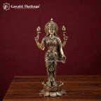 Brass Vishnu Lakshmi Standing Statue | Antique Gold Lakshmi Narayan Idol | Divine Couple Sculpture | Hindu Pooja Room &amp; Wedding Decor&nbsp;