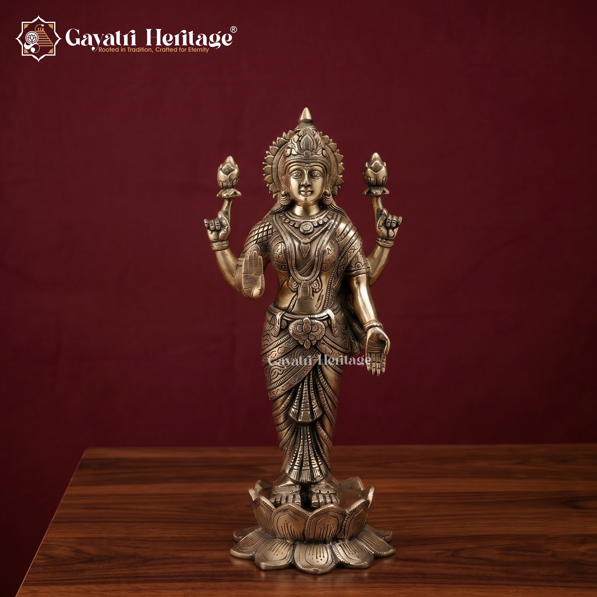 Brass Vishnu Lakshmi Standing Statue | Antique Gold Lakshmi Narayan Idol | Divine Couple Sculpture | Hindu Pooja Room &amp; Wedding Decor&nbsp;