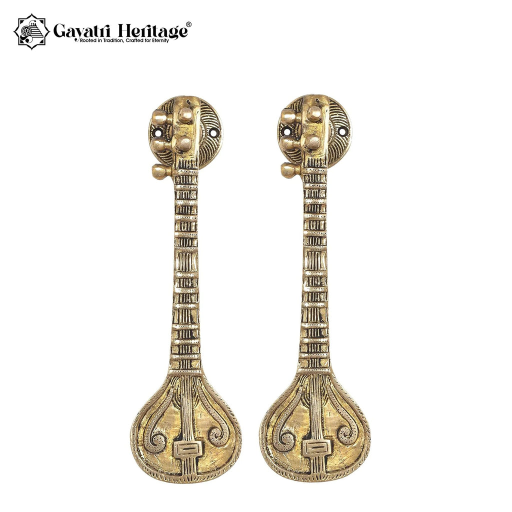 Brass Sitar Door Handle Pair – Handcrafted Pulls | Gayatri Heritage