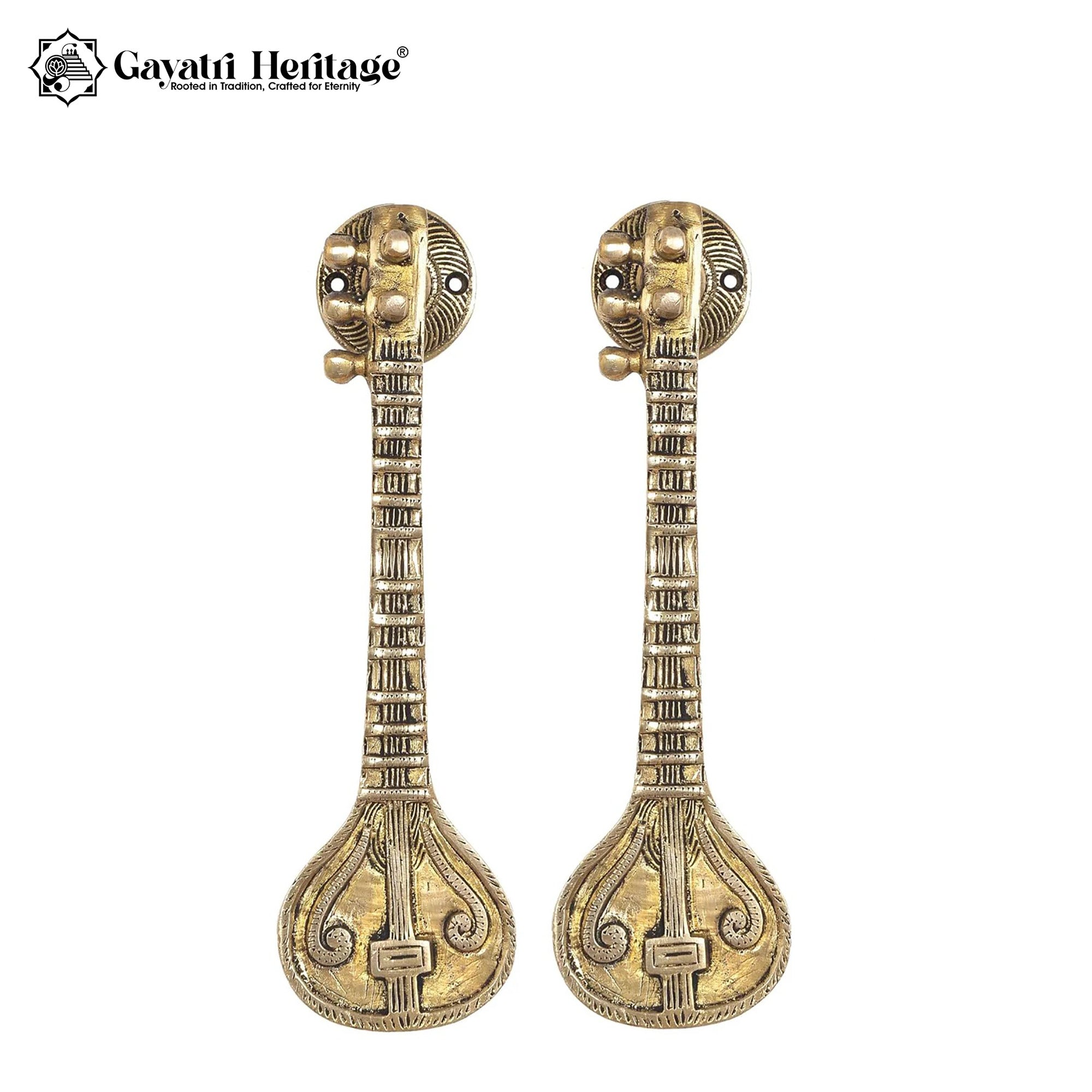 Brass Sitar Door Handle Pair – Handcrafted Pulls | Gayatri Heritage