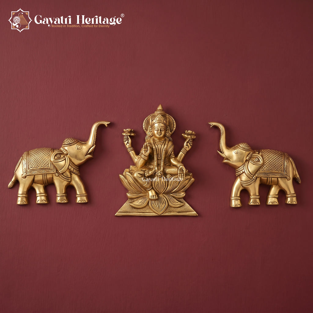 Brass Gaja Lakshmi Wall Hanging with Elephants | Lakshmi Wall Decor for Pooja Room