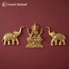 Brass Gaja Lakshmi Wall Hanging with Elephants | Lakshmi Wall Decor for Pooja Room