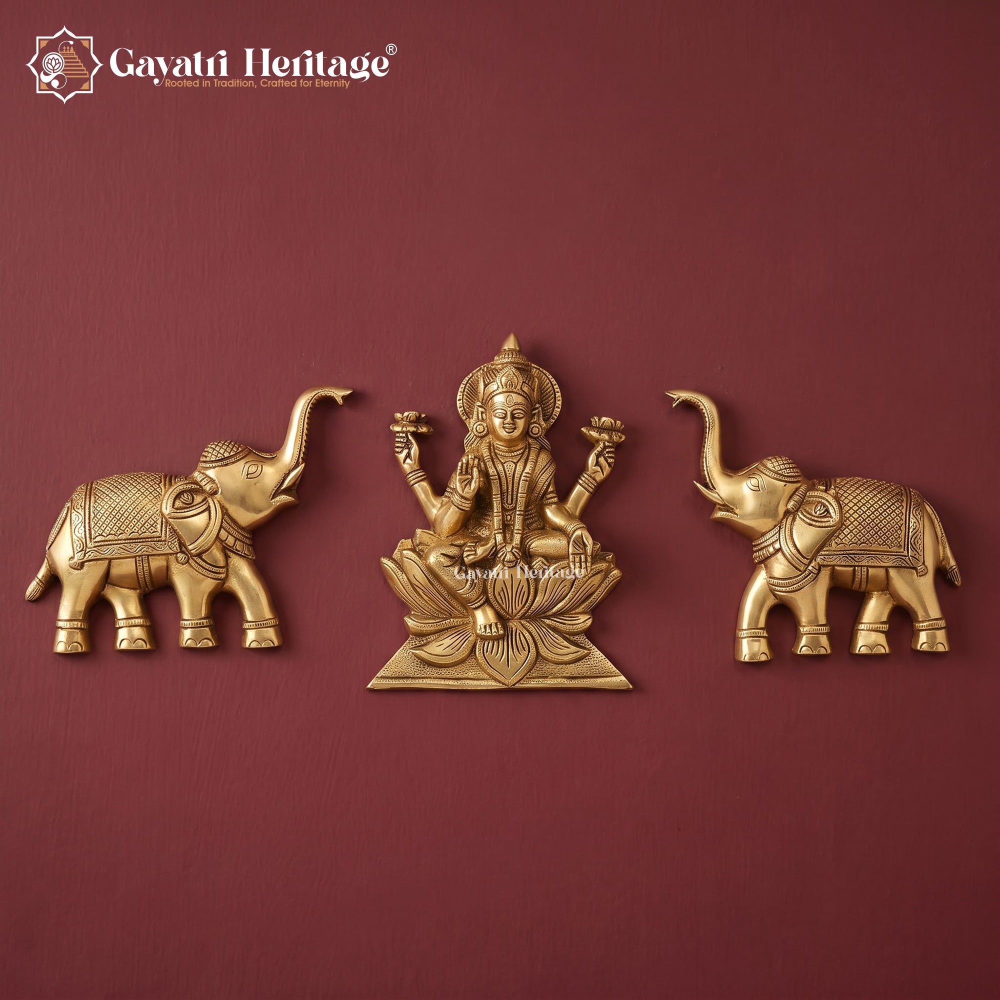 Brass Gaja Lakshmi Wall Hanging with Elephants | Lakshmi Wall Decor for Pooja Room
