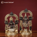 Brass Balaji Padmavathi With Frame | Black And Gold Finish | Venkateshwara & Lakshmi Idol South Indian Temple Decor