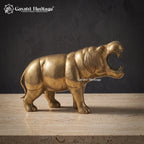 Brass Hippo Statue – Vintage Roaring Hippopotamus Figurine Gayatri Heritage