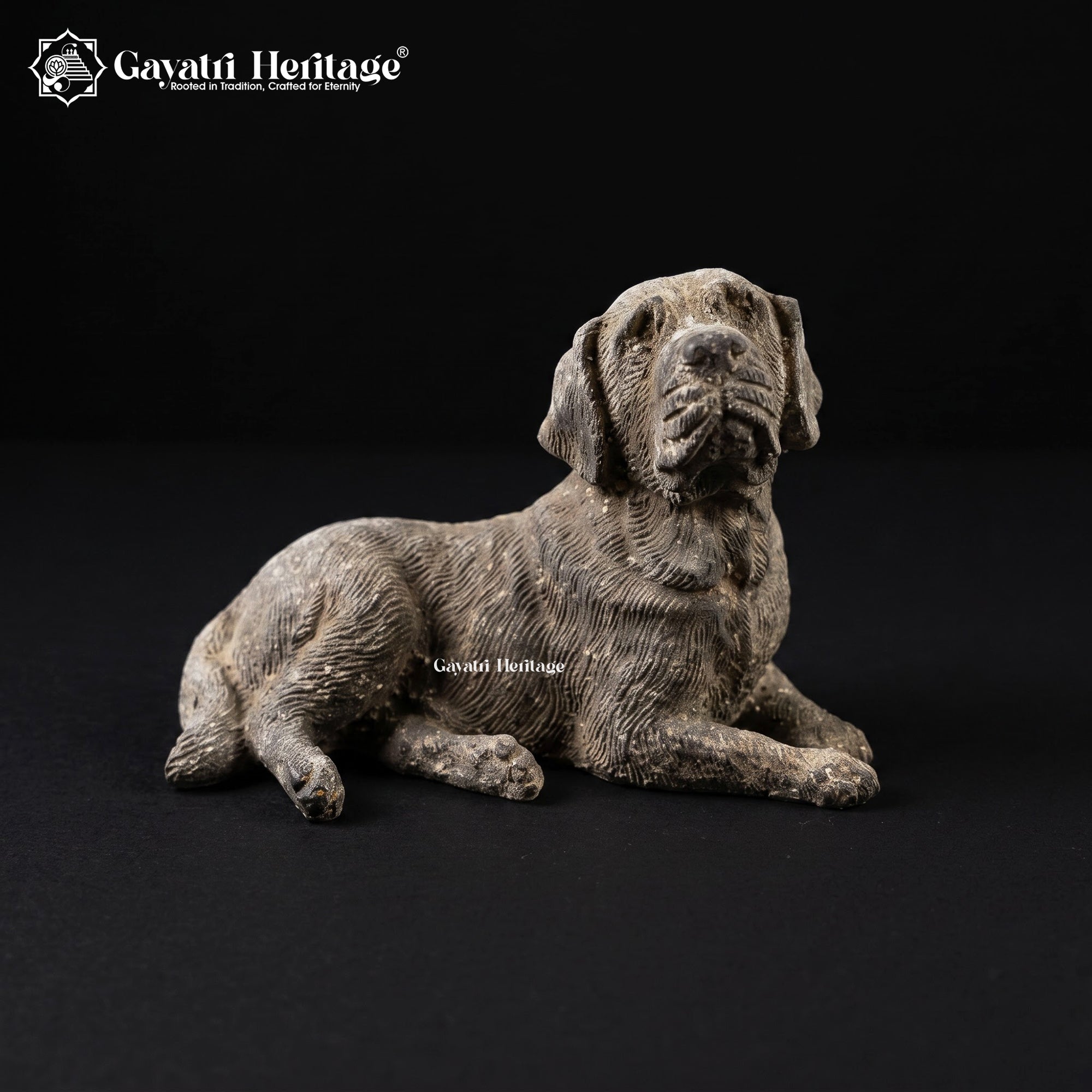 Antique Resting Dog Statue | Vintage Hand Carved Sculpture | Rustic Stone Finish Animal Figurine | Rare Collectible Home Decor
