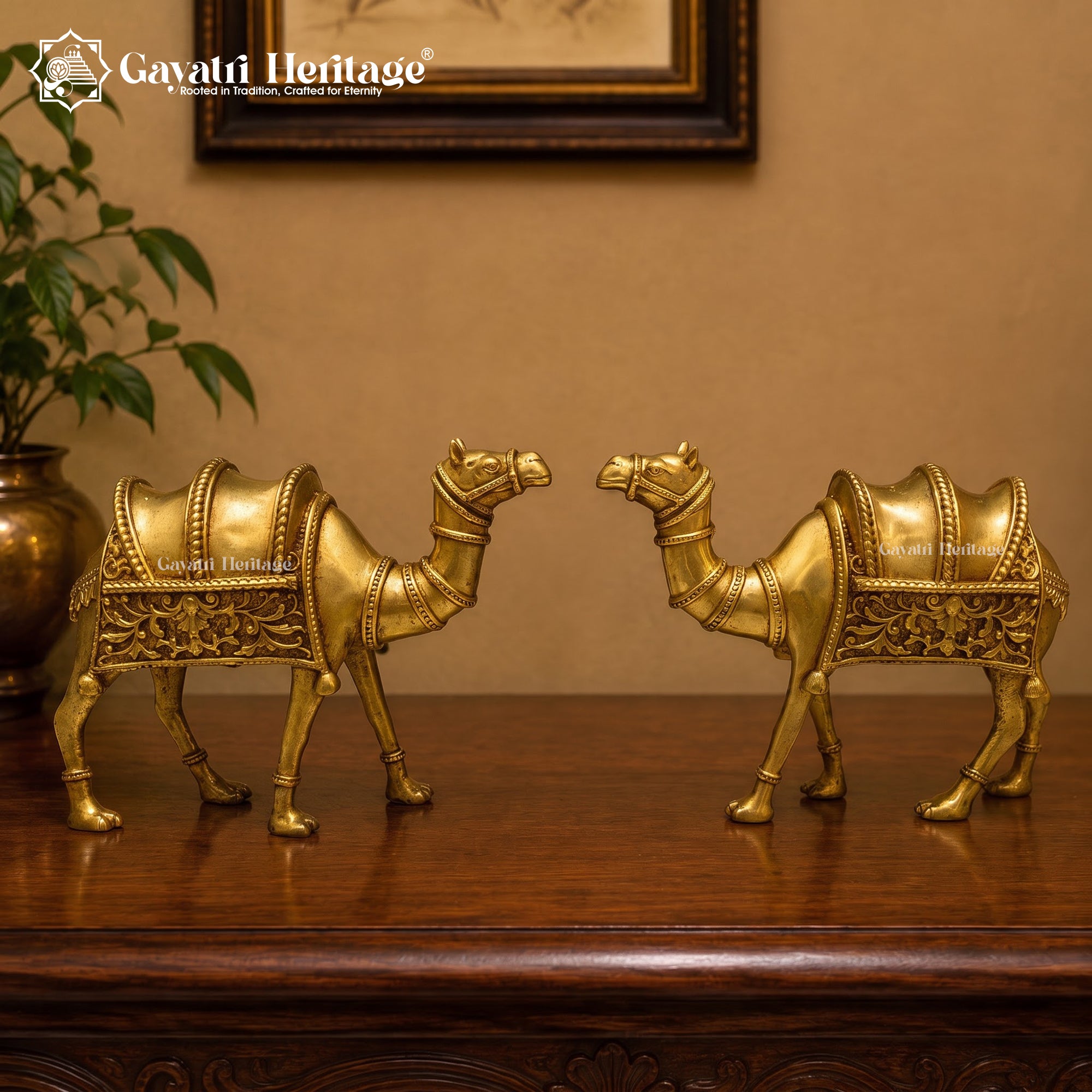 Brass Camel Statues Set | Vintage Desert Animal Decor | Handcrafted Indian Brass Art | Home & Office Showpiece