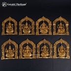 Solid Brass Ashtalakshmi Panel Set of 8 | Carved Temple Arch Goddess Plaques | Pooja Room Wall Decor