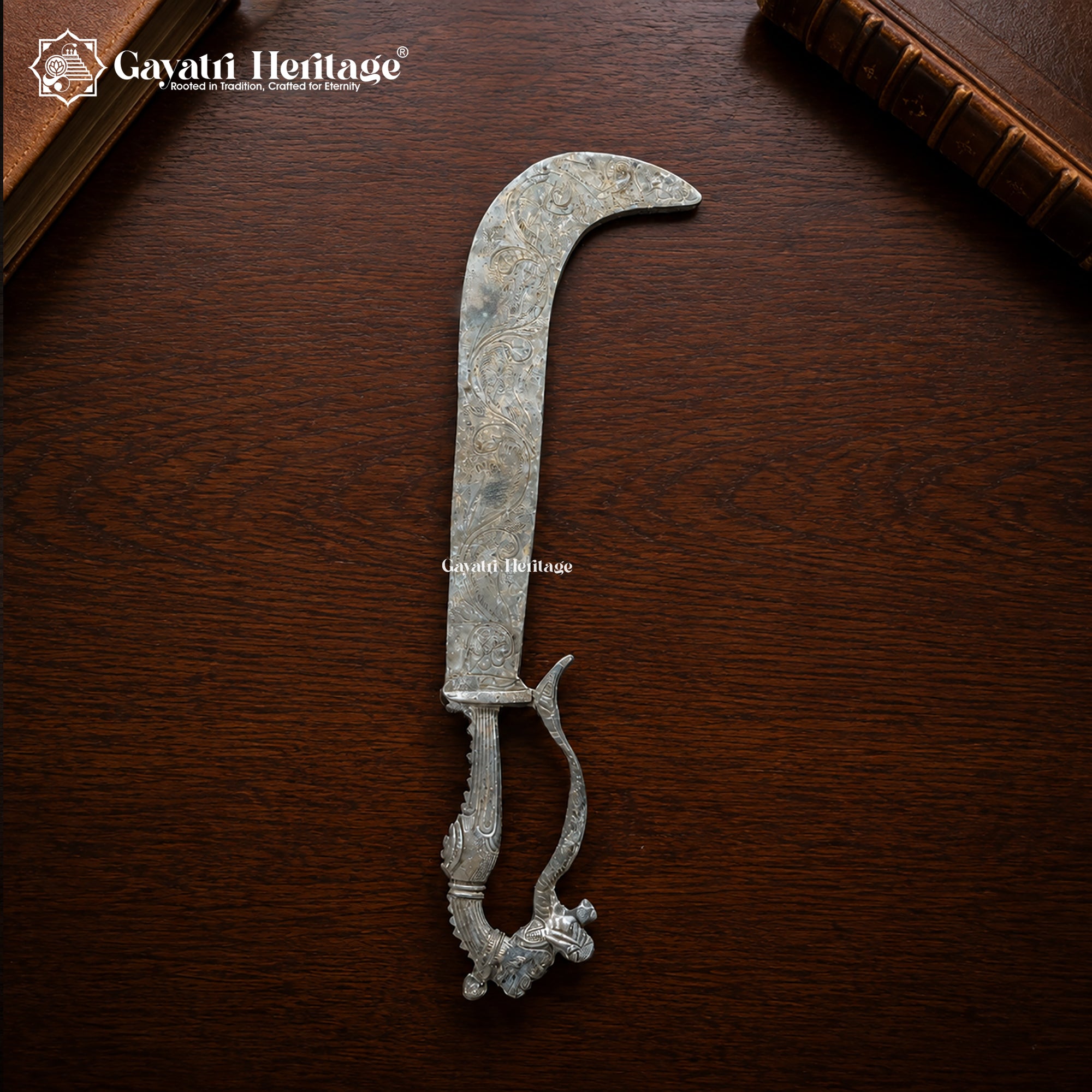 Antique Curved Ceremonial Knife | 100+ Year Old Silver-Tone Dragon Head Handle | Rare Vintage Collectible Decor Piece
