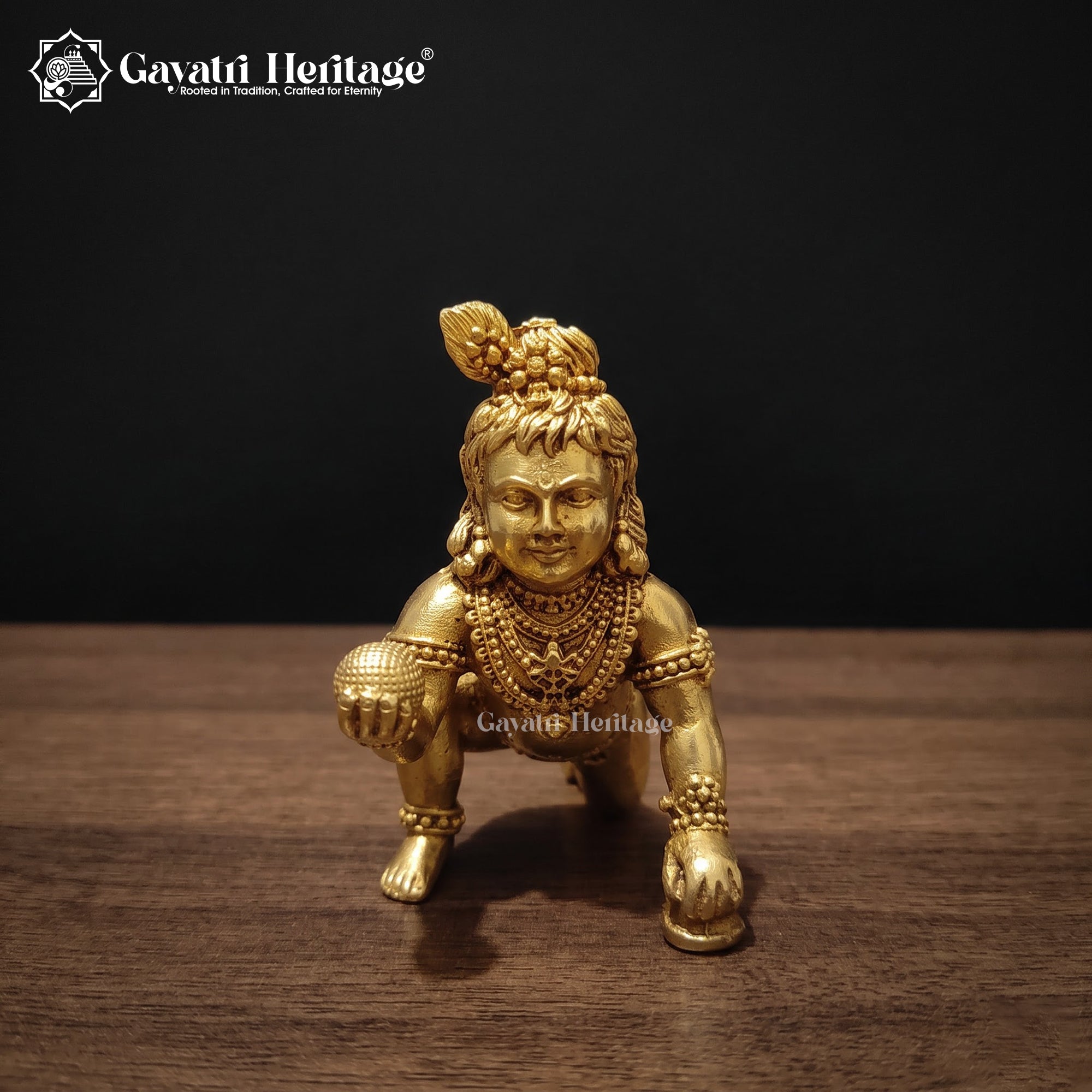 Small Brass Laddu Gopal Idol | Handcrafted Bal Krishna Murti | Krishna Ji Statue | Home Temple Pooja Decor