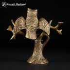 Brass Owl on Tree Branch Statue | Decorative Wisdom Figurine | Handcrafted Bird Sculpture