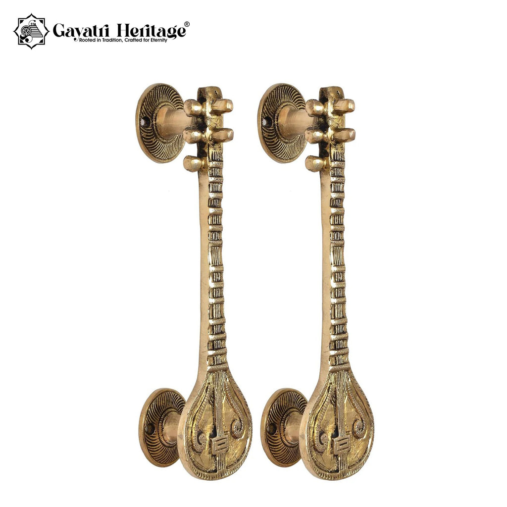 Brass Sitar Door Handle Pair – Handcrafted Pulls | Gayatri Heritage