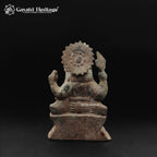 Rare Antique Ganesh Idol Seated on Lotus | Vintage Four-Armed Ganesha Statue | One-of-a-Kind Excavated Finish Sculpture