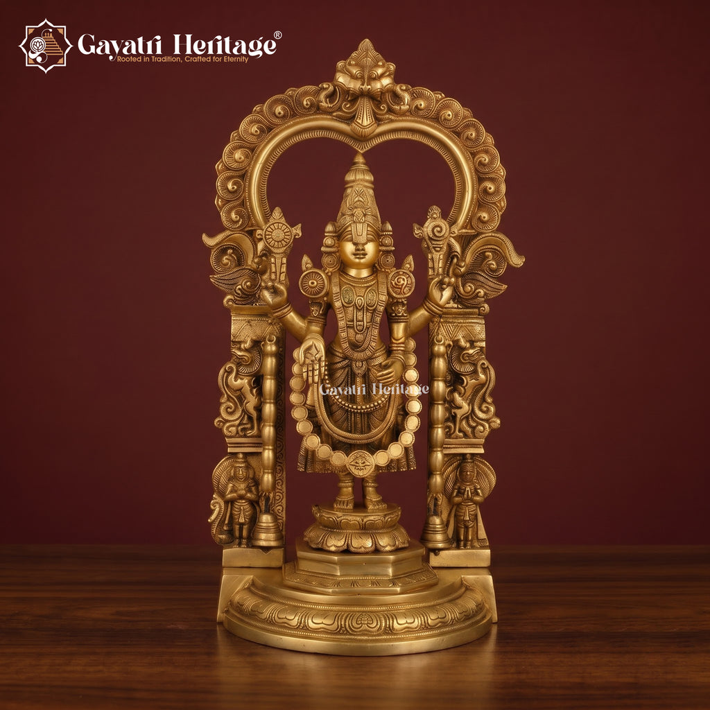 Brass Tirupati Balaji & Padmavathi Statue Pair | Venkateshwara & Goddess Lakshmi Idol | Antique Gold South Indian Temple Decor
