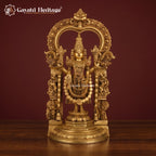 Brass Tirupati Balaji & Padmavathi Statue Pair | Venkateshwara & Goddess Lakshmi Idol | Antique Gold South Indian Temple Decor