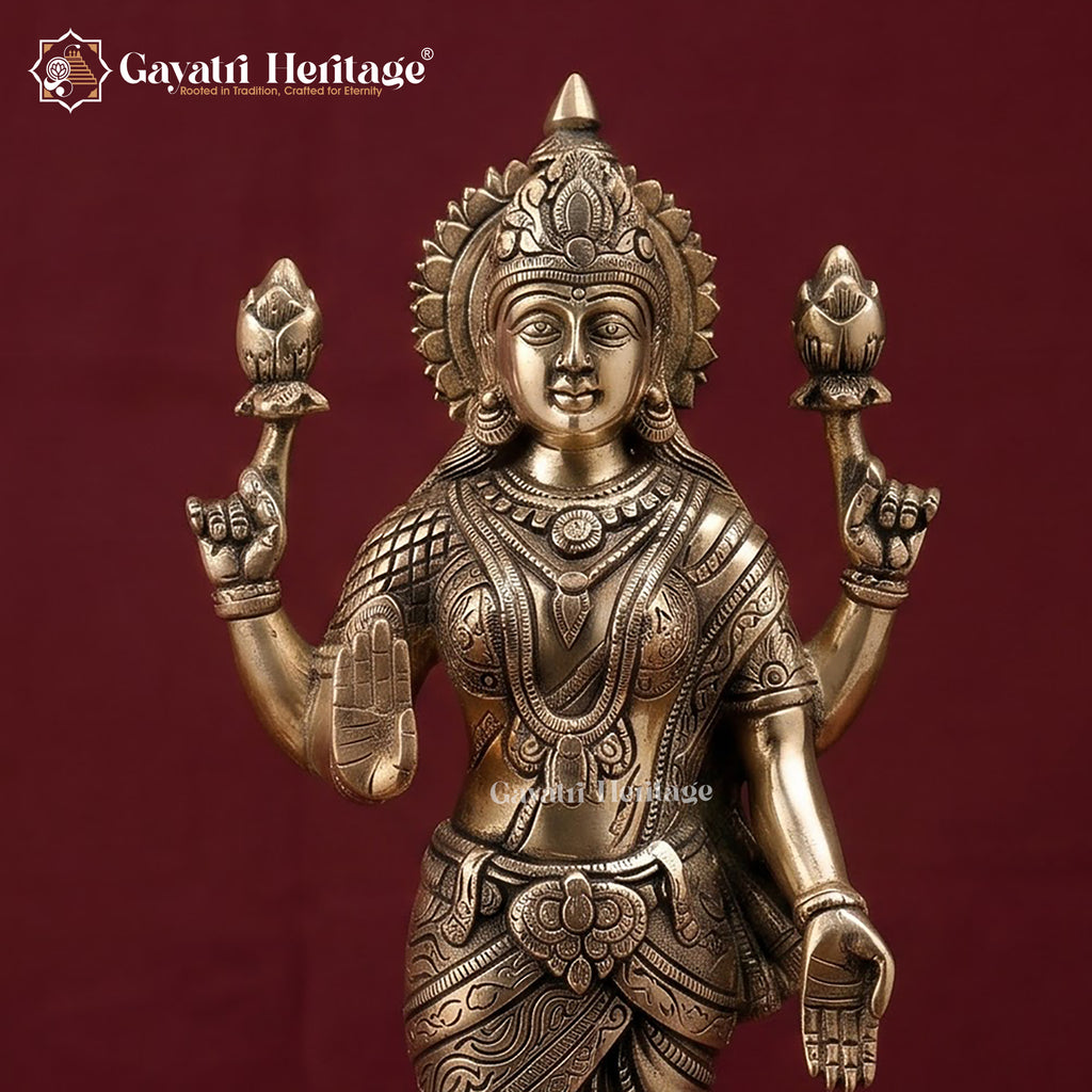 Brass Vishnu Lakshmi Standing Statue | Antique Gold Lakshmi Narayan Idol | Divine Couple Sculpture | Hindu Pooja Room &amp; Wedding Decor&nbsp;