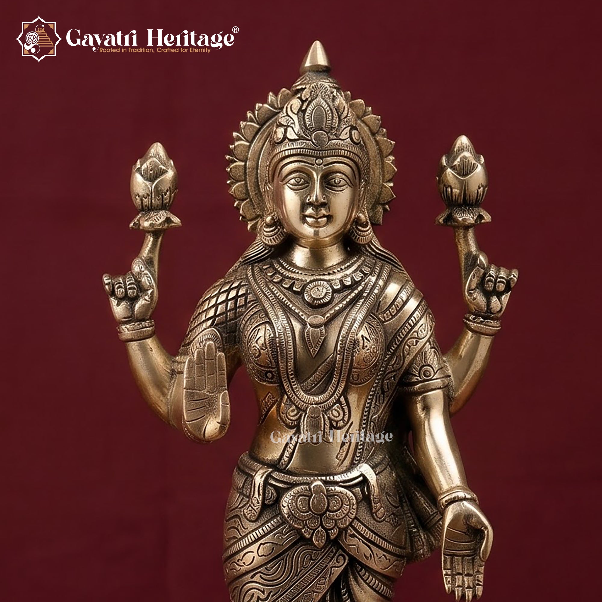 Brass Vishnu Lakshmi Standing Statue | Antique Gold Lakshmi Narayan Idol | Divine Couple Sculpture | Hindu Pooja Room &amp; Wedding Decor&nbsp;