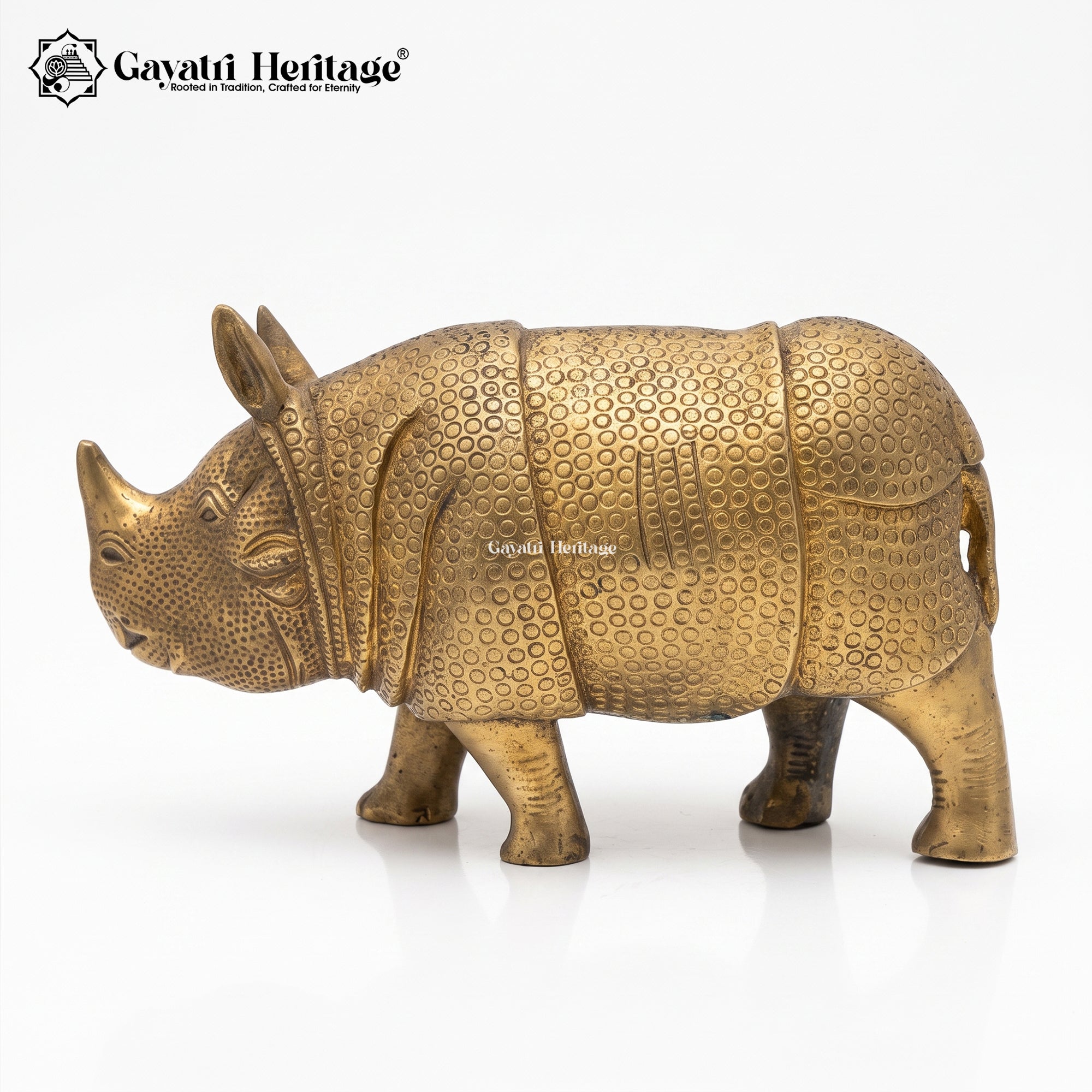Brass Rhino Statue – Textured Solid Brass Rhinoceros Figurine Gayatri Heritage