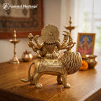 Brass Durga Maa Statue on Lion | Blessing Goddess Sculpture | Sherawali Maa Idol | Hindu Pooja Altar & Home Temple Decor