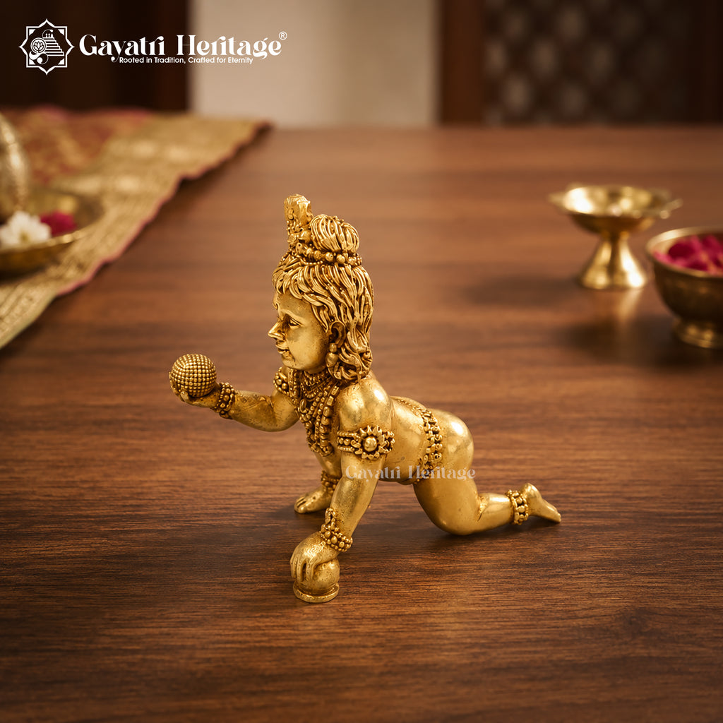 Brass Laddu Gopal Idol | Bal Krishna Murti | Handcrafted Brass Krishna Statue | Home Temple & Pooja Decor