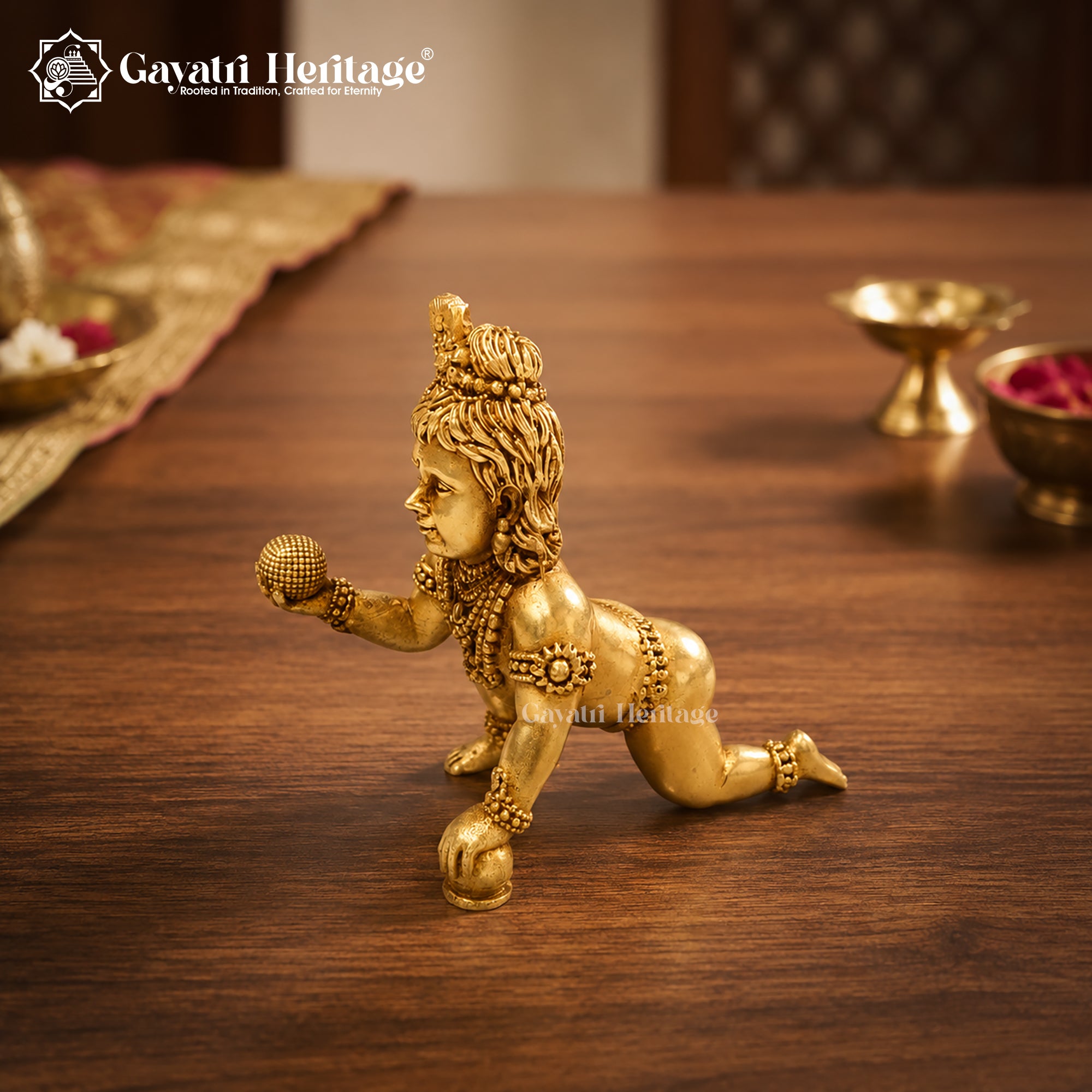 Brass Laddu Gopal Idol | Bal Krishna Murti | Handcrafted Brass Krishna Statue | Home Temple & Pooja Decor