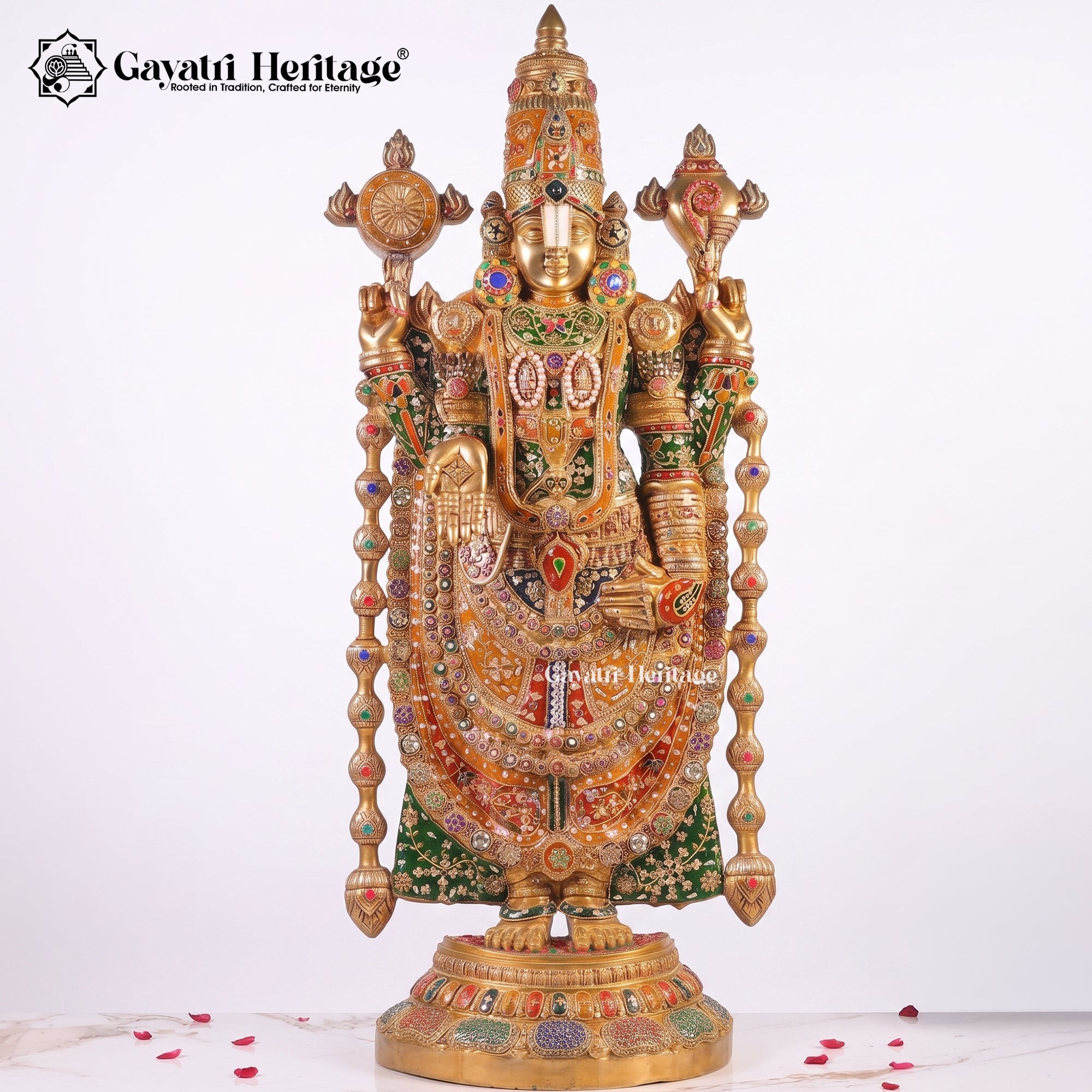 Brass Tirupati Balaji Idol with Colorful Stones | Large Venkateswara Statue for Temple & Home Decor Gayatri Heritage