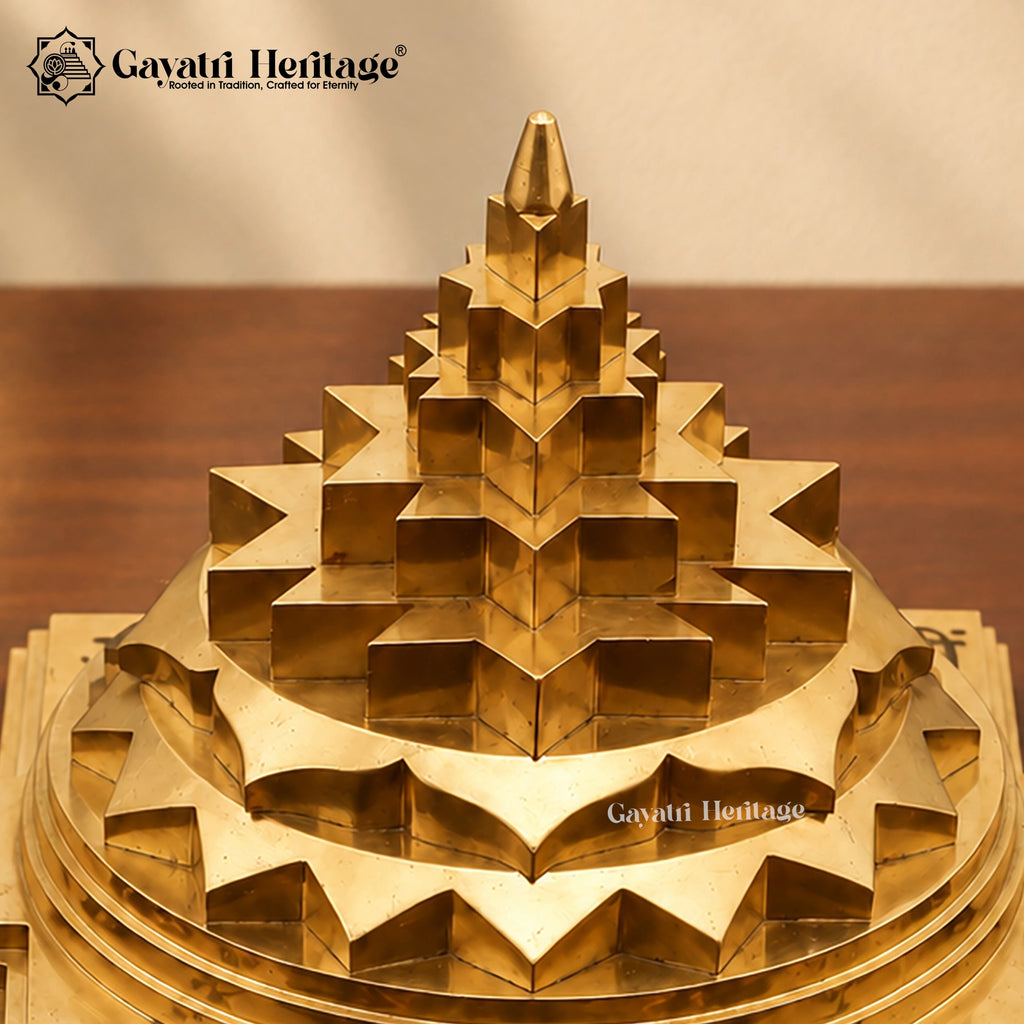 Brass Shree Yantra for Lakshmi Pooja, Sacred Sri Chakra for Home Temple Hindu Spiritual Decor