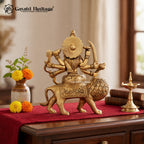 Brass Durga Maa Statue on Lion | Handcrafted Indian Goddess Sculpture