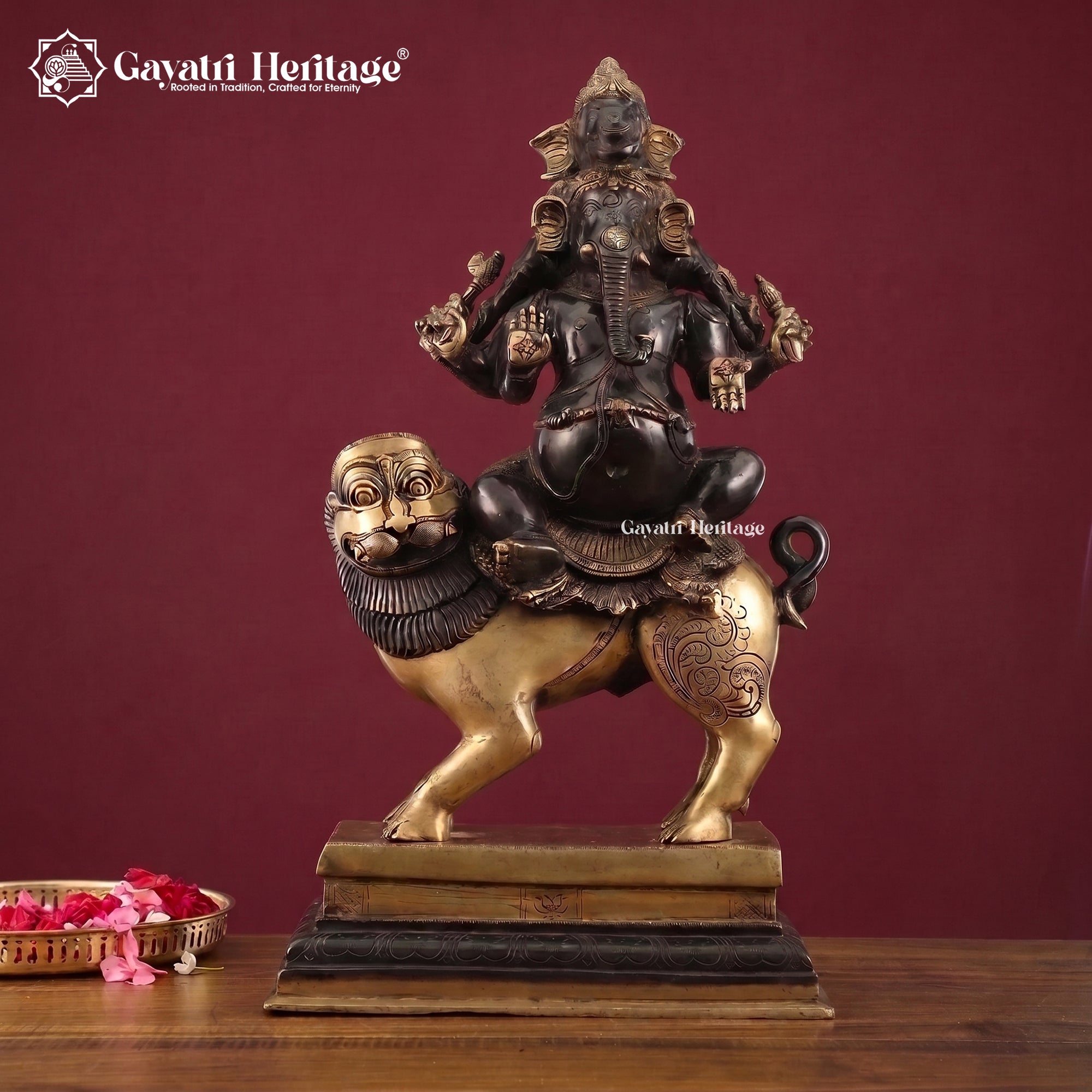 Brass Panchmukhi Ganesha Seated on Lion | Heramba Ganesh Idol  Gayatri Heritage