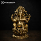 Large Lakshmi Ganesha Saraswati Brass Statue Set | Hindu God & Goddess Idol Trio