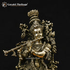Brass Radha Krishna Statue Pair | Antique Gold Saundaryam Idol | Divine Couple Sculpture