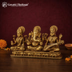 Brass Laxmi Ganesh Saraswati Idol | Hindu Trinity Murti | Handcrafted Brass Statue | Elephant Base | Diwali Puja & Home Temple Decor