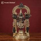 Brass Balaji Padmavathi With Frame | Black And Gold Finish | Venkateshwara & Lakshmi Idol South Indian Temple Decor