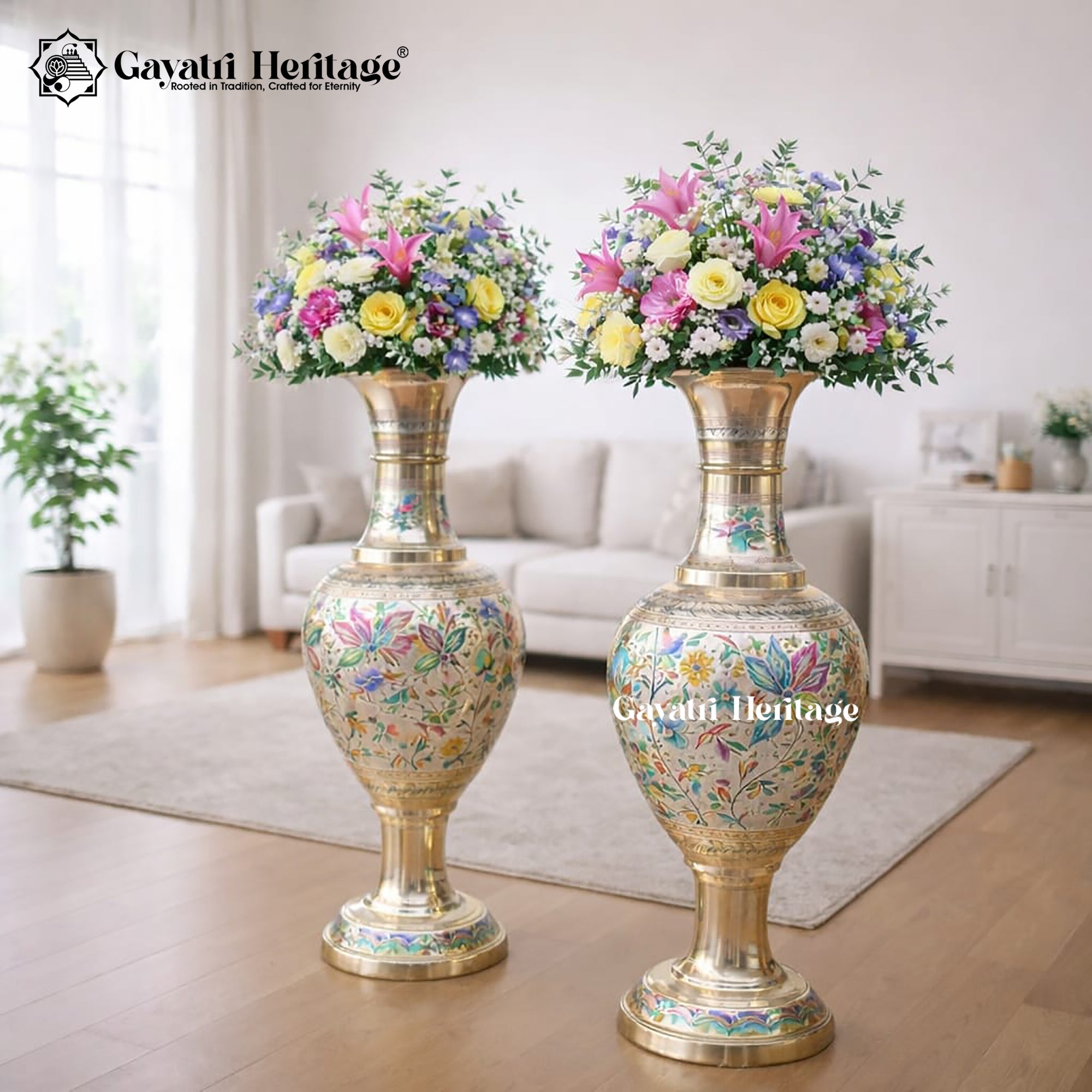 Brass Antique Vase – Meenakari Flower Pot Decor | Gayatri Heritage