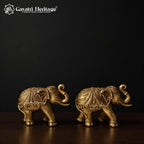 Brass Elephant Figurine | Antique Gold Indian Sculpture | Trunk Up Elephant Statue | Lucky Home Decor Accent | Gift