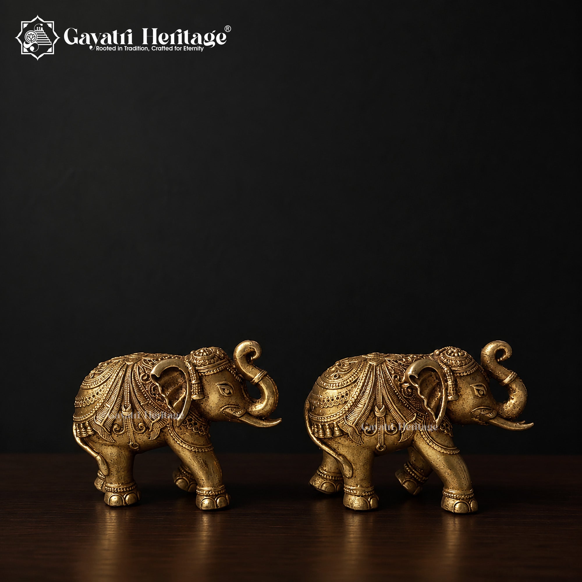 Brass Elephant Figurine | Antique Gold Indian Sculpture | Trunk Up Elephant Statue | Lucky Home Decor Accent | Gift