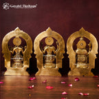 Brass Ganesh Lakshmi Saraswati Idol Set on Base | Hindu Trinity Statue | Diwali Puja & Home Temple Decor