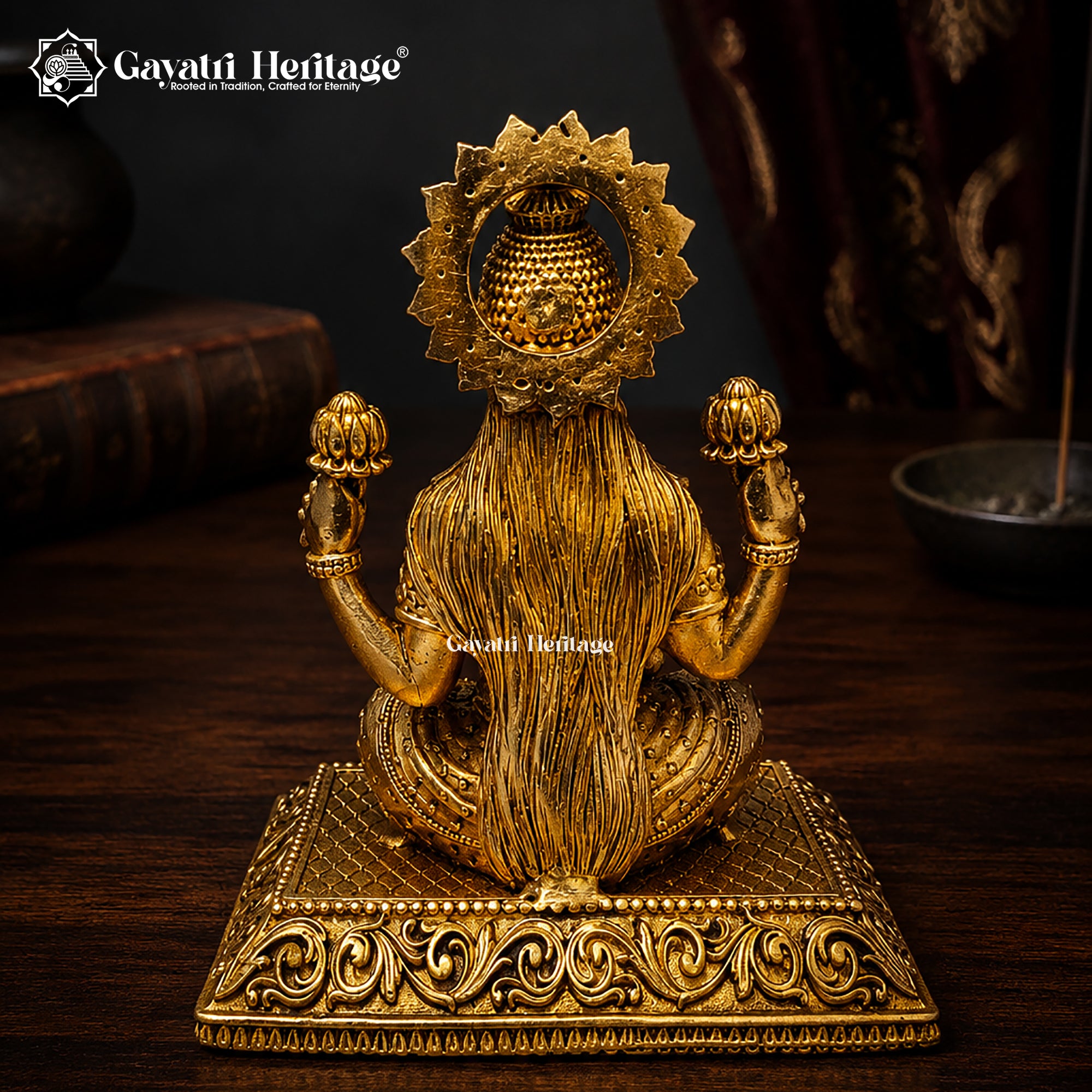 Brass Goddess Lakshmi Idol – Seated with Crown & Lotus