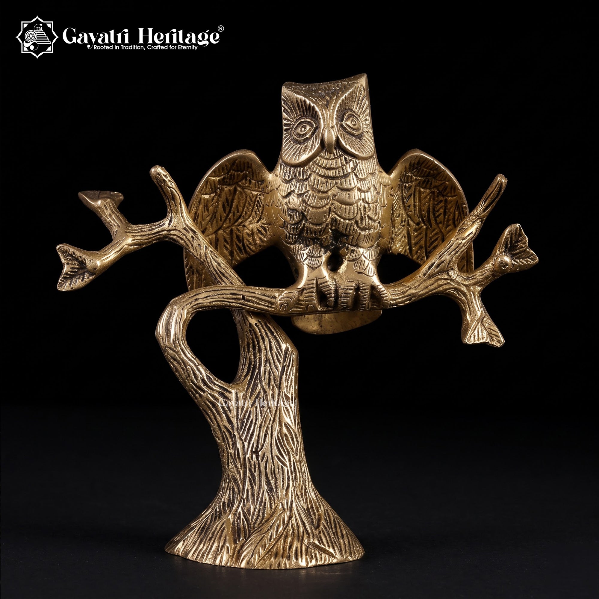 Brass Owl on Tree Branch Statue | Decorative Wisdom Figurine | Handcrafted Bird Sculpture