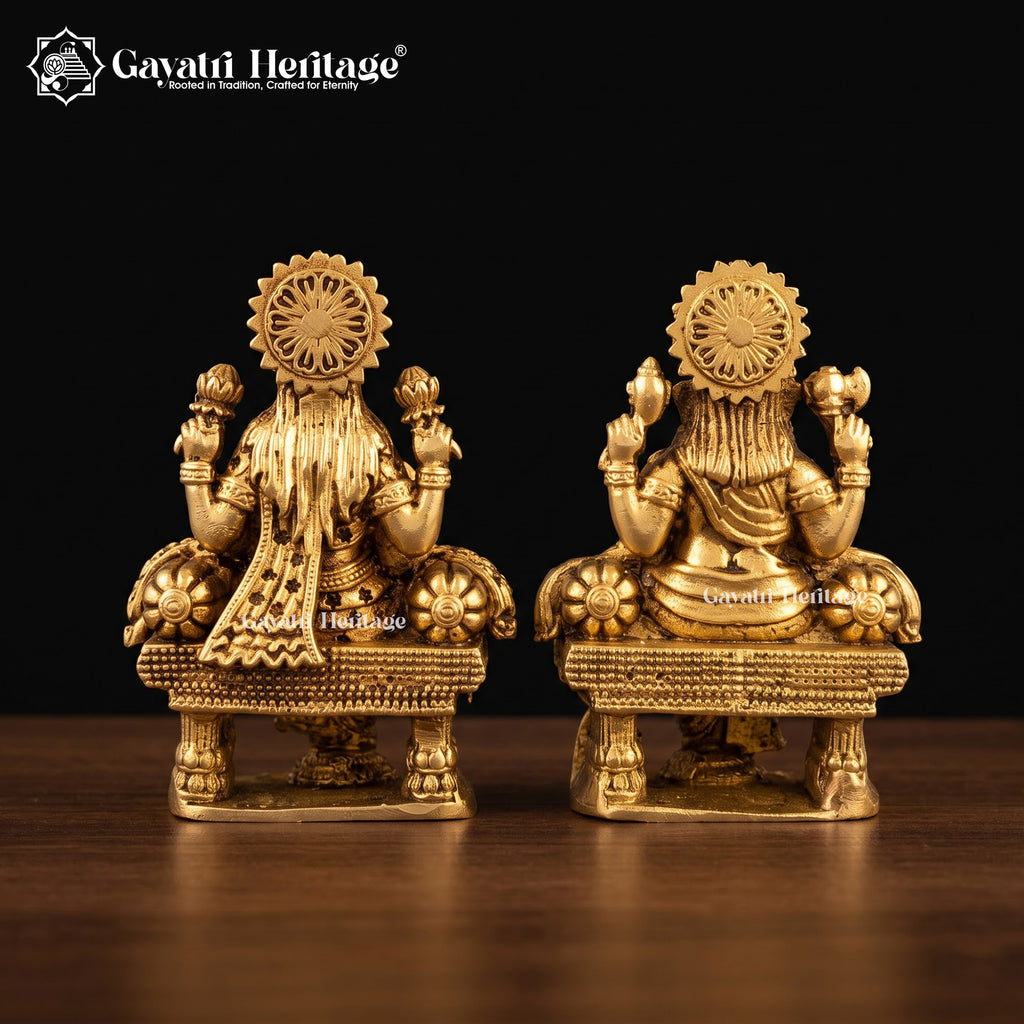 Brass Laxmi Ganesh Idol | Lakshmi Ganesh Murti | Handcrafted Hindu God Goddess Statue | Home Temple Pooja Decor | Diwali Gift