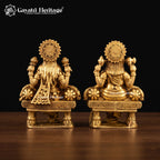 Brass Laxmi Ganesh Idol | Lakshmi Ganesh Murti | Handcrafted Hindu God Goddess Statue | Home Temple Pooja Decor | Diwali Gift
