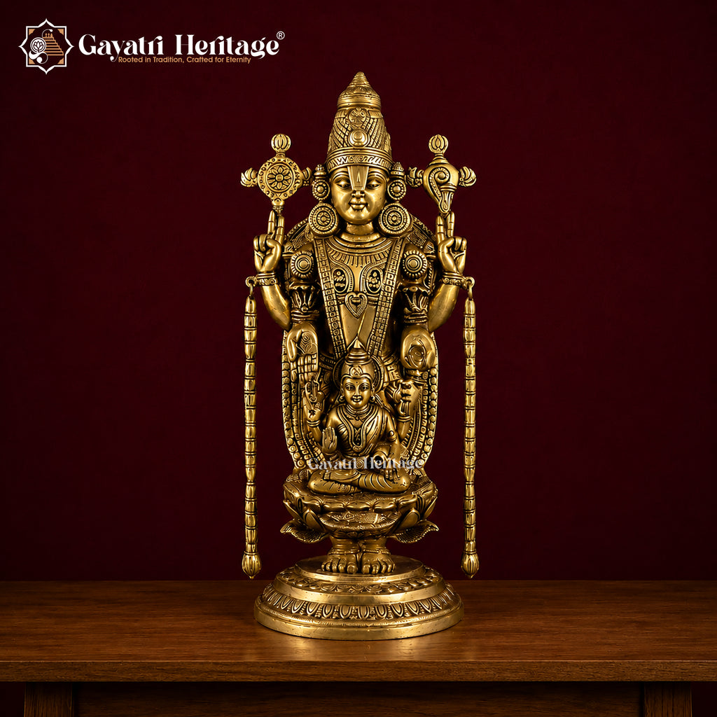 Superfine Brass Tirupati Balaji Idol with Lakshmi | 20 Inch Venkateswara Swami Statue | Handcrafted Brass Idol for Home Temple & Pooja Decor