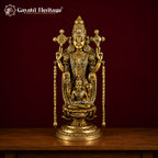 Superfine Brass Tirupati Balaji Idol with Lakshmi | 20 Inch Venkateswara Swami Statue | Handcrafted Brass Idol for Home Temple & Pooja Decor