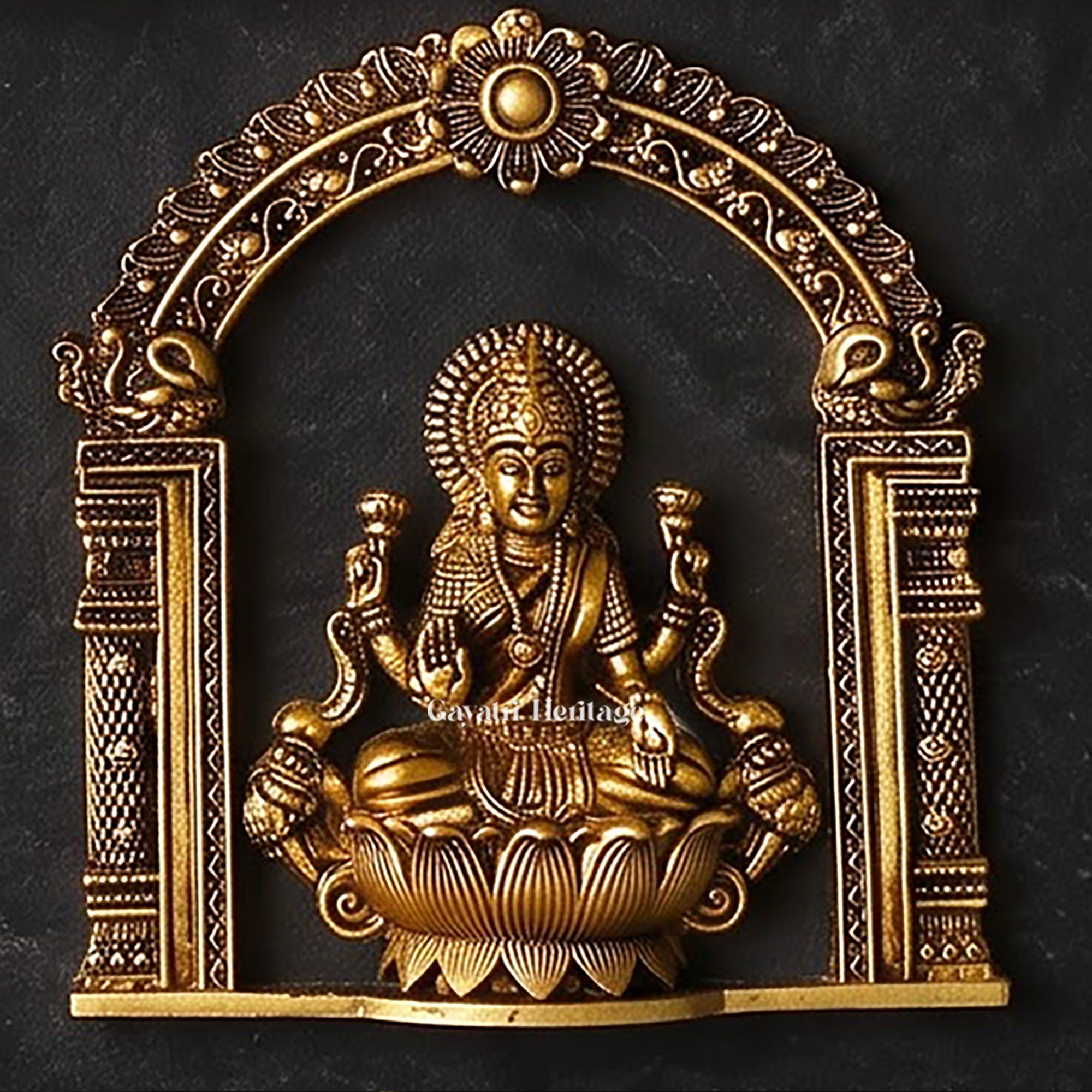Ashtalakshmi Brass Wall Plaques Set of 8 | 3D Lotus Goddess Lakshmi Sculptures | South Indian Temple Art Decor