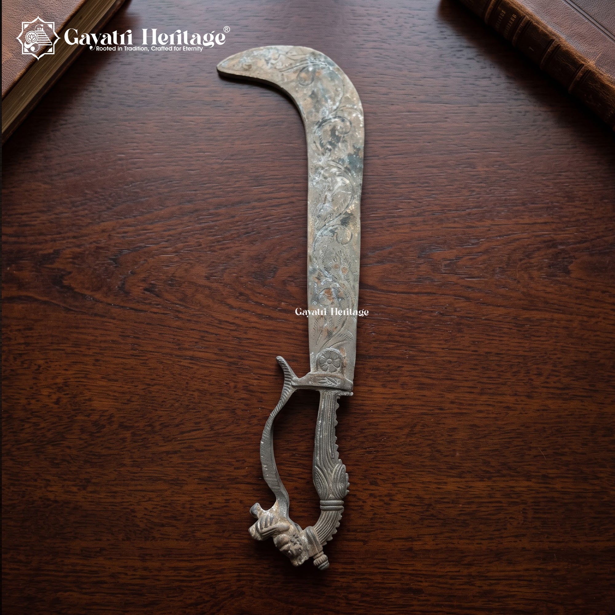 Antique Curved Ceremonial Knife | 100+ Year Old Silver-Tone Dragon Head Handle | Rare Vintage Collectible Decor Piece