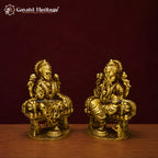 Brass Lakshmi Ganesha Statue | Antique Finish Hindu Murti | Handcrafted Lakshmi Ganesh Idol | Diwali Dhanteras Decor